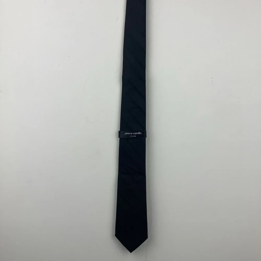 Pierre‎ Cardin Men's Silk Tie Striped Black 100%silk